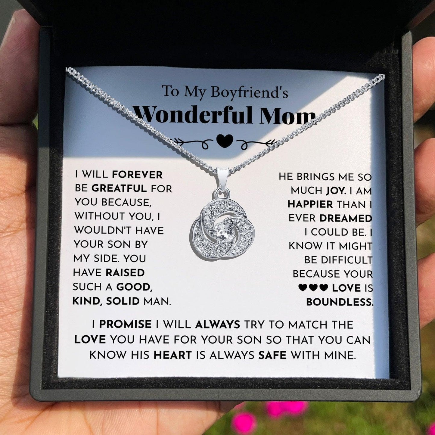 AllGifting, Love Knot Necklace For Women, Boyfriend's Mom Gift Gold Plated Love Knot Jewelry, Card5
