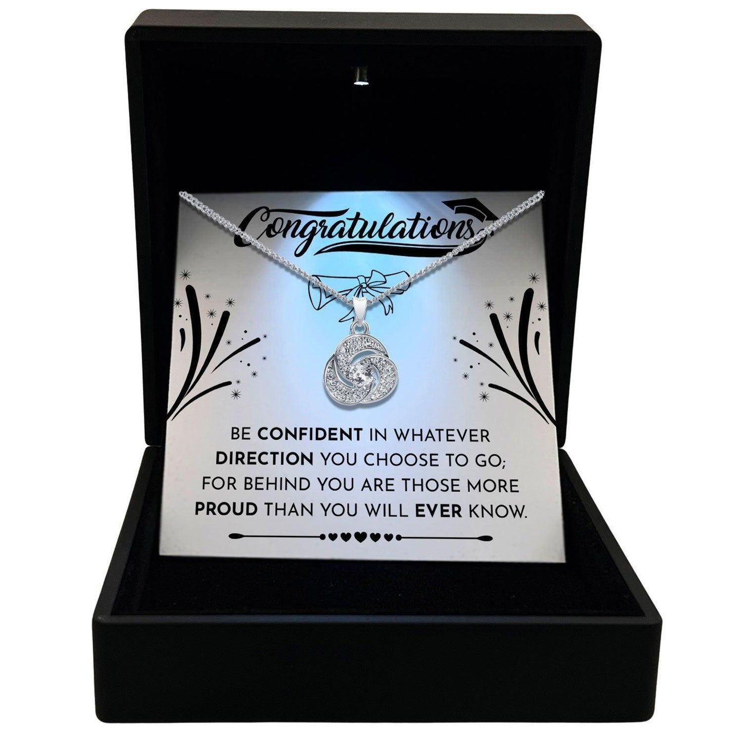 AllGifting, Love Knot Necklace For Women, Graduation Gift Gold Plated Love Knot Jewelry, Card1