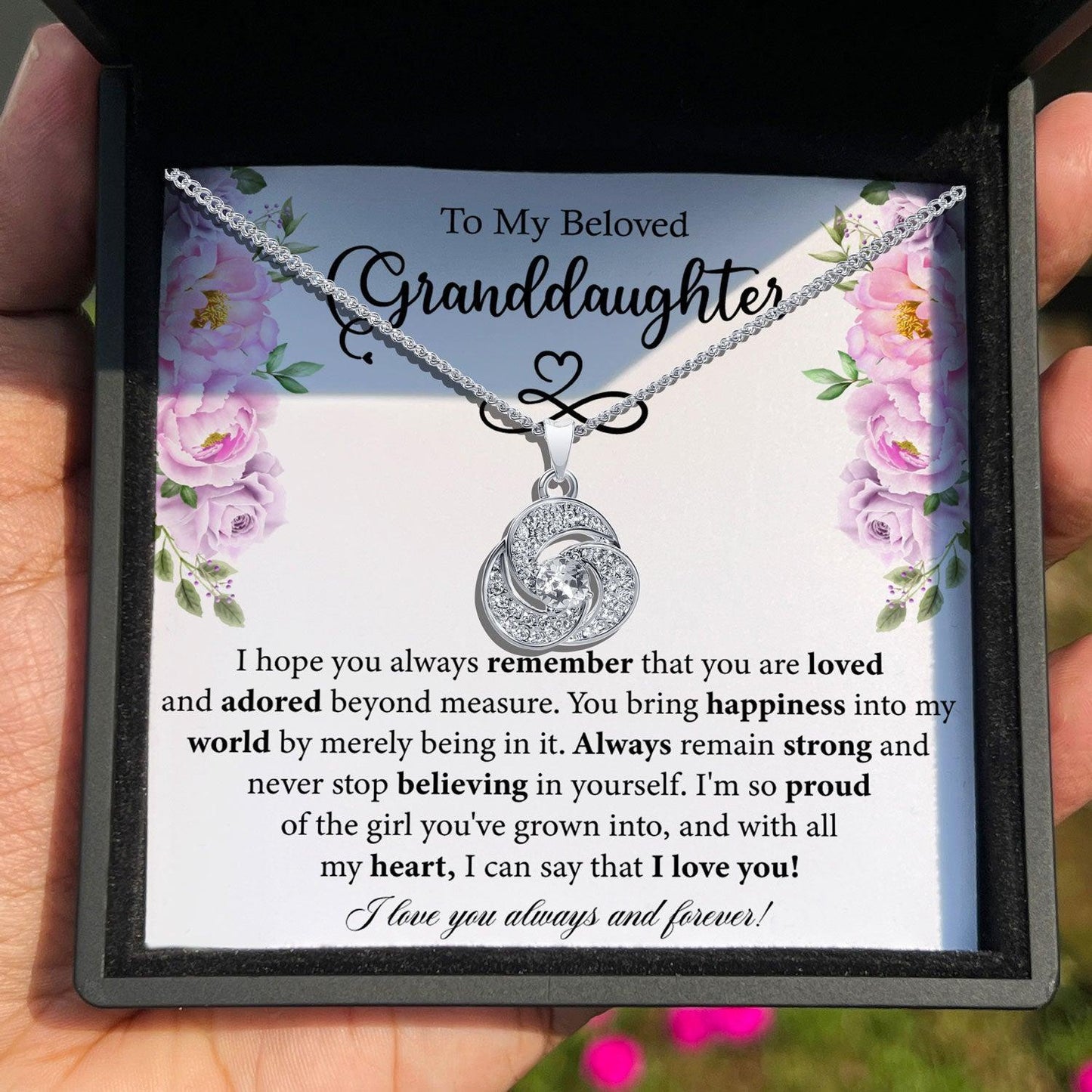 AllGifting, Love Knot Necklace For Women, Granddaughter Gift Gold Plated Love Knot Jewelry, Card1