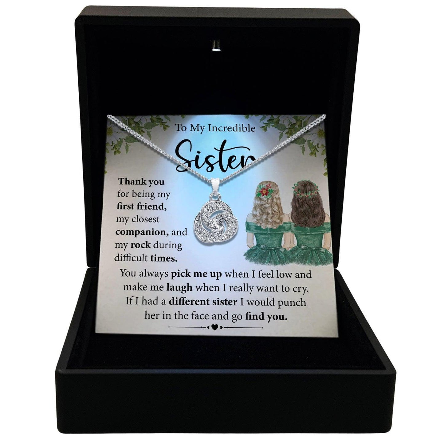 Women's Necklace, Love Knot, Sister Gift Gold Plated Love Knot Jewelry, Card2