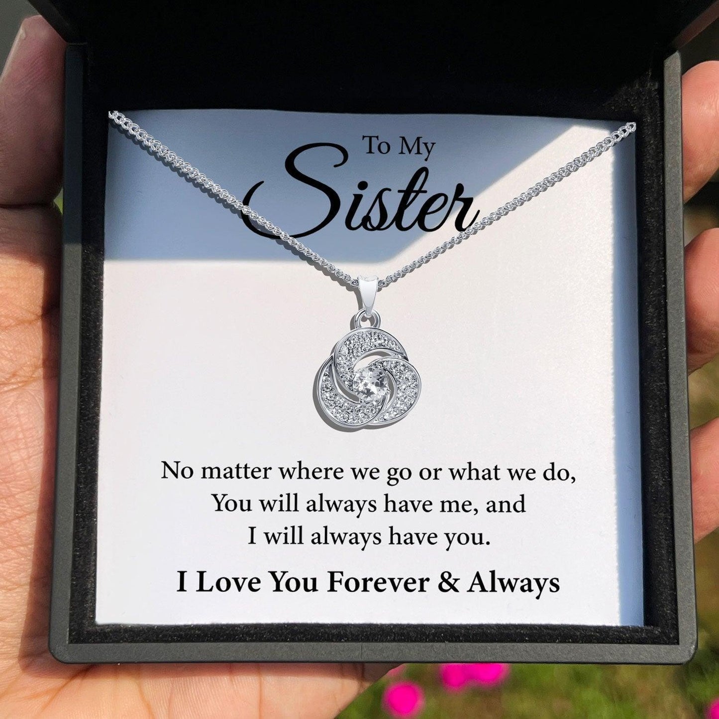 AllGifting, Love Knot Necklace For Women, Sister Gift Gold Plated Love Knot Jewelry, Card3