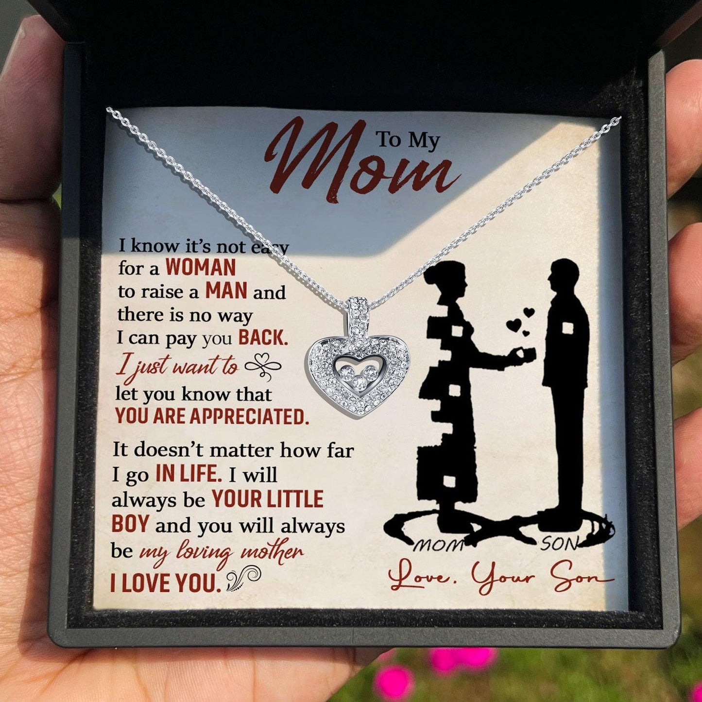 AllGifting, Floating Heart Necklace, Mom Gift Pendant Jewelry, Card7