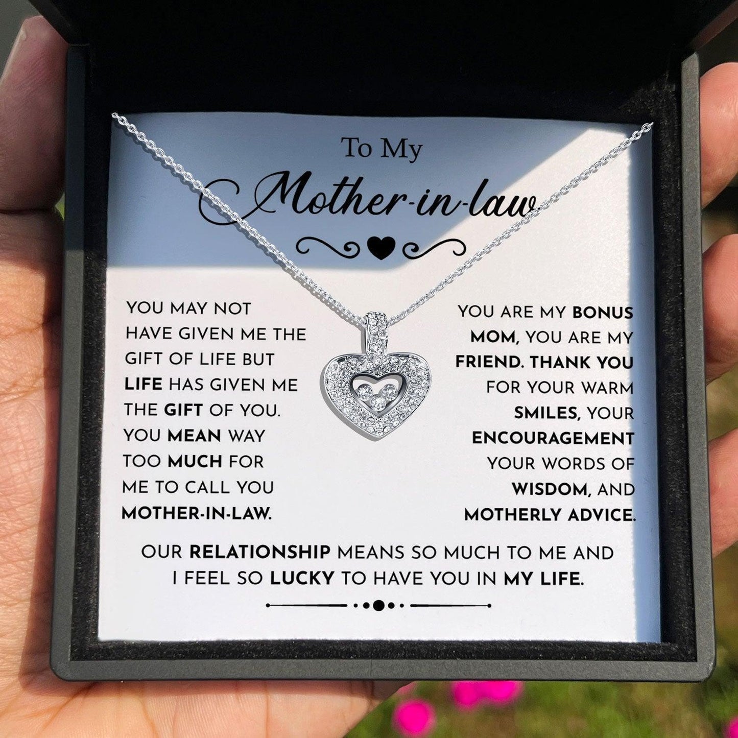 AllGifting, Floating Heart Necklace, Mother-in-Law Gift Pendant Jewelry, Card3
