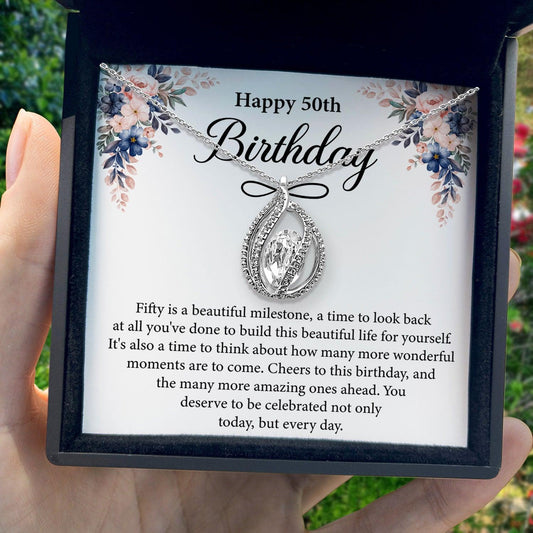 AllGifting, Women's Necklace, Orbital Birdcage, 50th Birthday Gift for Her Sterling Silver Birdcage Pendant Jewelry, Card1