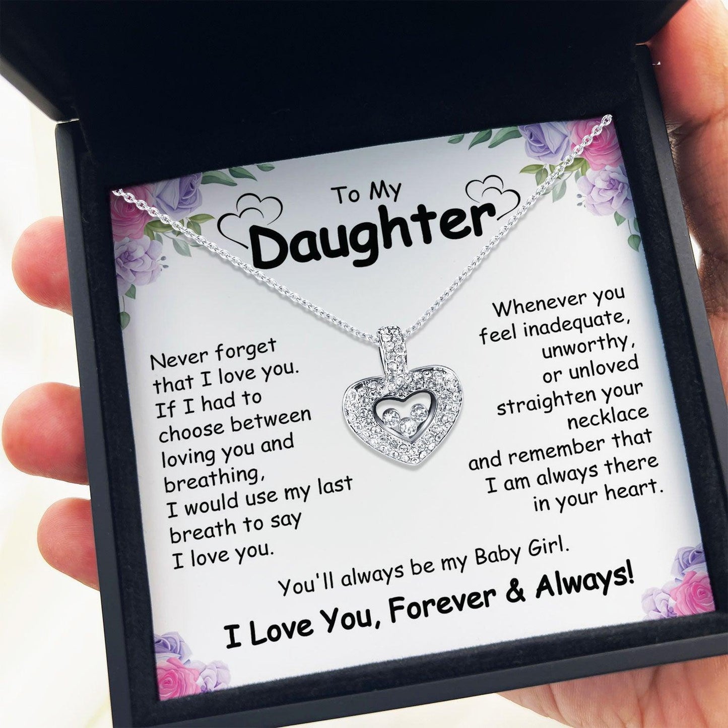 AllGifting, Floating Heart Necklace, Daughter Gift Pendant Jewelry, Card22