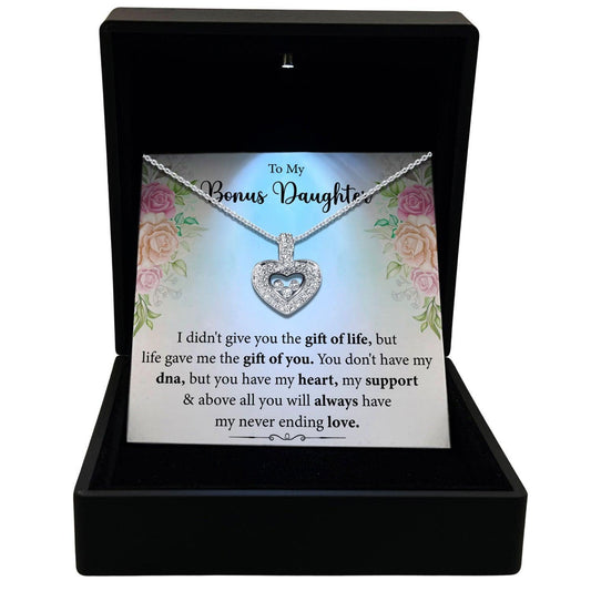 Women's Necklace, Floating Heart, Bonus Daughter Gift Sterling Silver Heart Pendant Jewelry, Card3