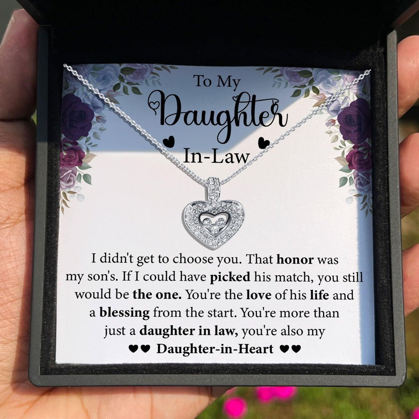 AllGifting, Floating Heart Necklace, Daughter-in-Law Gift Sterling Silver Heart Pendant Jewelry, Card3