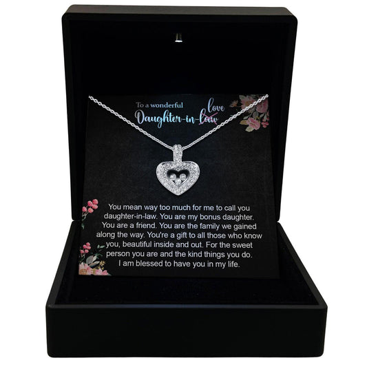 Women's Necklace, Floating Heart, Daughter-in-Law Gift Sterling Silver Heart Pendant Jewelry, Card6