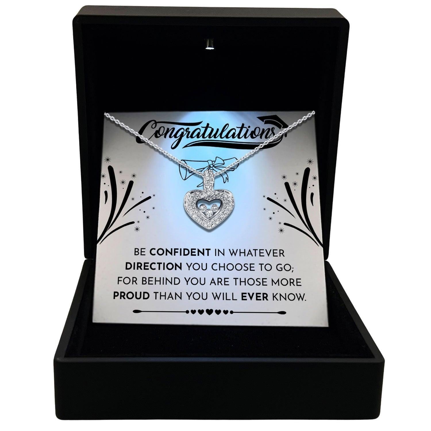 Women's Necklace, Floating Heart, Graduation Gift Sterling Silver Heart Pendant Jewelry, Card1