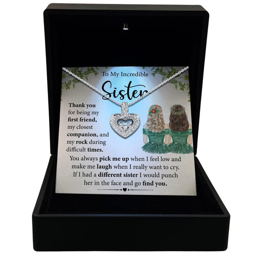 Women's Necklace, Floating Heart, Sister Gift Sterling Silver Heart Pendant Jewelry, Card1