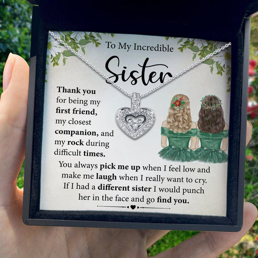 AllGifting, Floating Heart Necklace, Sister Gift Sterling Silver Heart Pendant Jewelry, Card1