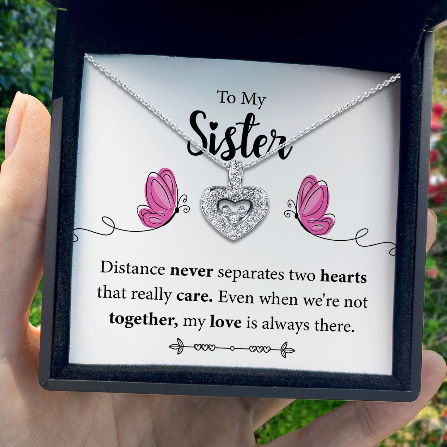 AllGifting, Floating Heart Necklace For Women, Sister Gift Sterling Silver Heart Pendant Jewelry, Card2