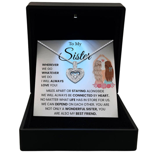 Women's Necklace, Floating Heart, Sister Gift Sterling Silver Heart Pendant Jewelry, Card6