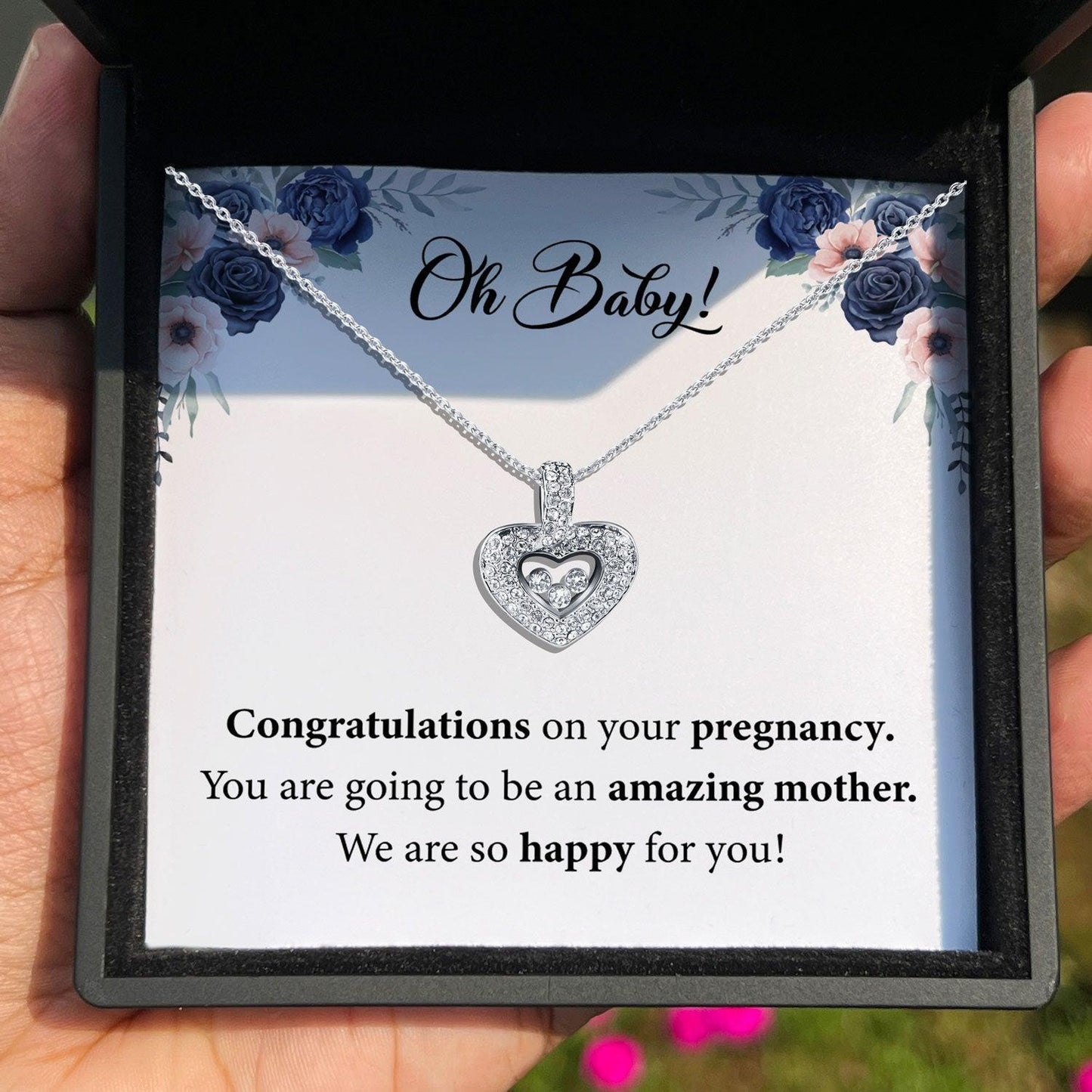 AllGifting, Floating Heart Necklace, Heart Sterling Silver Heart Pendant Jewelry, Card2