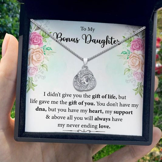 AllGifting, Love Knot Necklace For Women, Bonus Daughter Gift Gold Plated Love Knot Jewelry, Card3