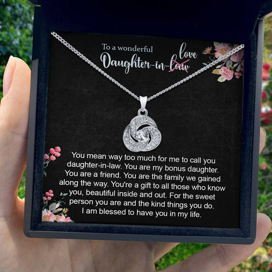 AllGifting, Love Knot Necklace For Women, Daughter-in-law Gift Gold Plated Love Knot Jewelry, Card1