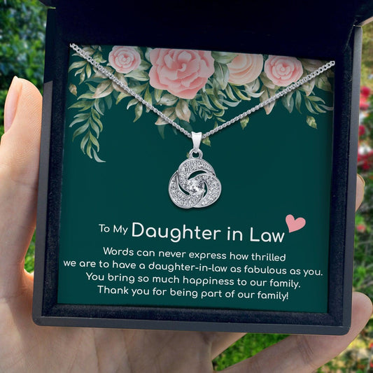 AllGifting, Love Knot Necklace For Women, Daughter-in-Law Gift Gold Plated Love Knot Jewelry, Card4