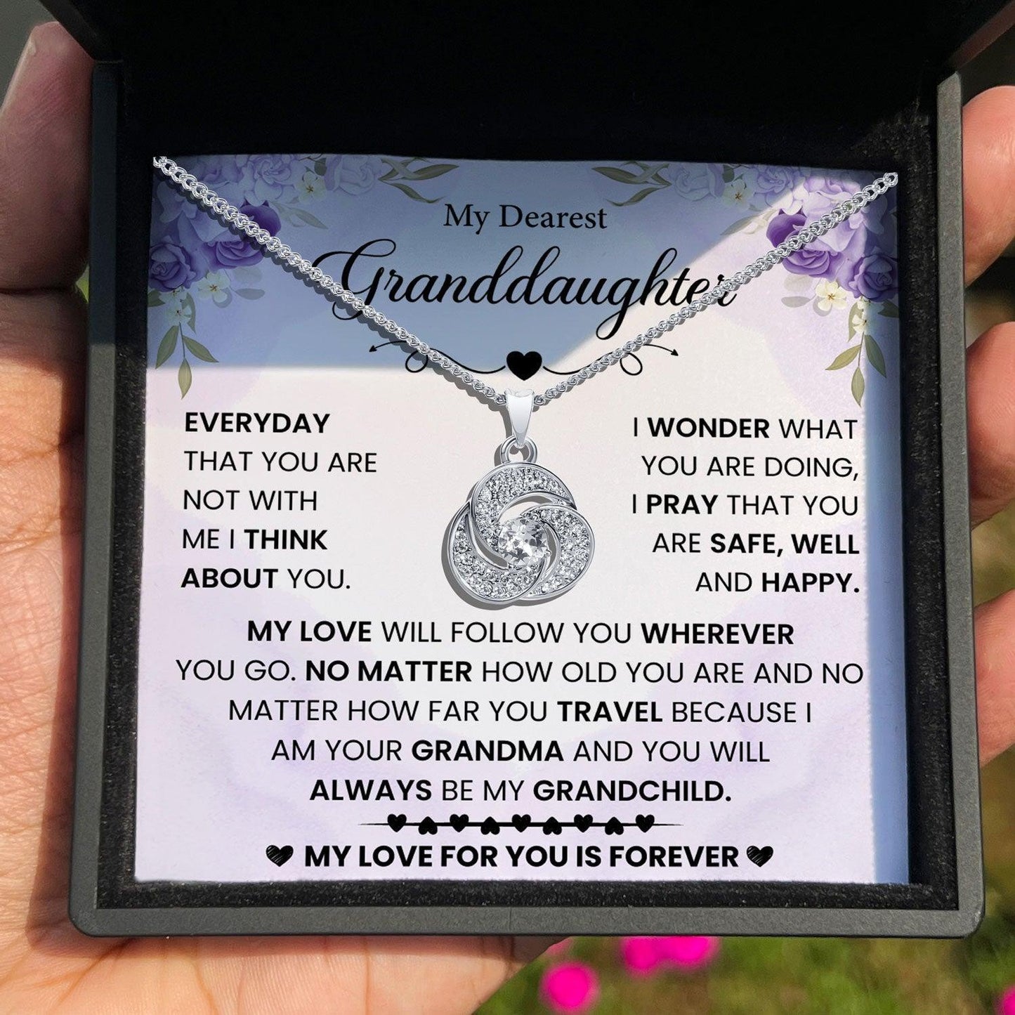 AllGifting, Love Knot Necklace For Women, Granddaughter Gift Gold Plated Love Knot Jewelry, Card2