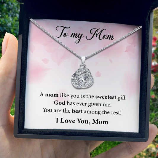 AllGifting, Love Knot Necklace For Women, Mom Gift Gold Plated Love Knot Jewelry, Card8