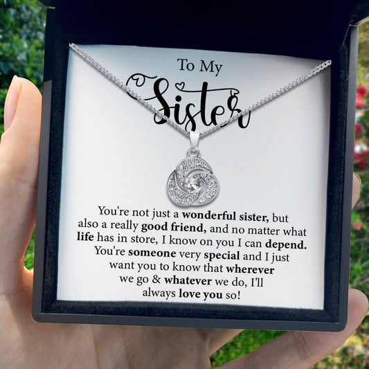 AllGifting, Love Knot Necklace For Women, Sister Gift Gold Plated Love Knot Jewelry, Card7