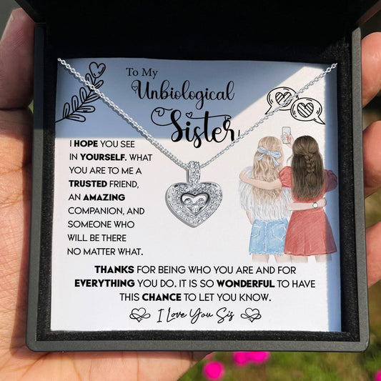 AllGifting, Floating Heart Necklace, Unbiological Sister Gift Pendant Jewelry, Card4