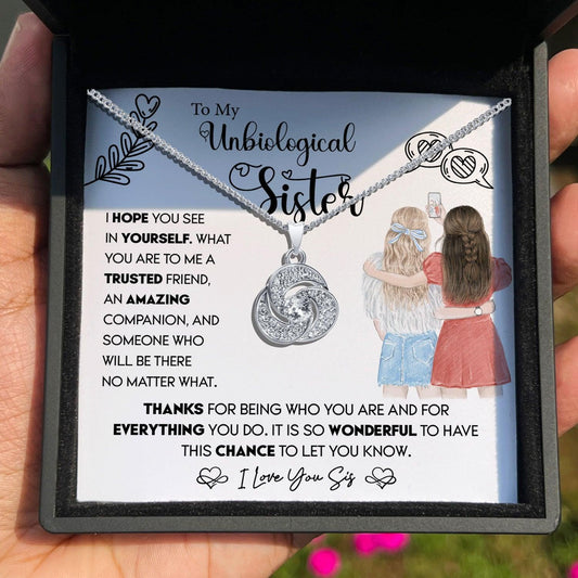 AllGifting, Love Knot Necklace For Women, Unbiological Sister Gift Pendant Jewelry, Card5